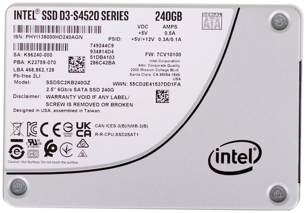 Изображение товара Серверный накопитель Intel 2.5 D3-S4520 240 Гб SATA III (SSDSC2KB240GZ01)