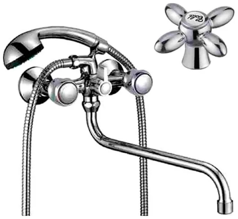 Изображение товара Смеситель для ванны D-Lin хром 2 отверстия вращение излива монтаж на стену