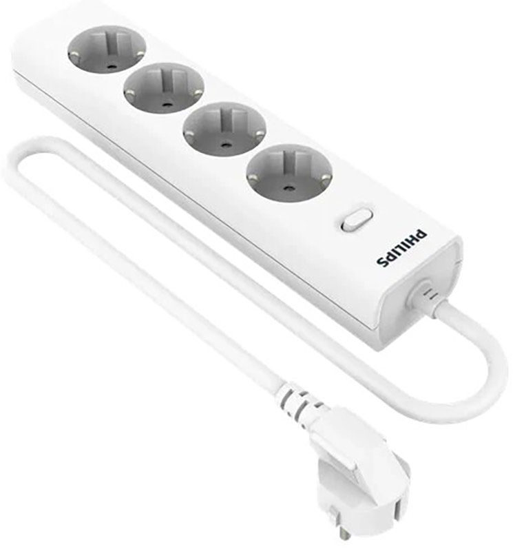 Изображение товара Сетевой фильтр Philips 4 розетки, кабель - 5 м, белый