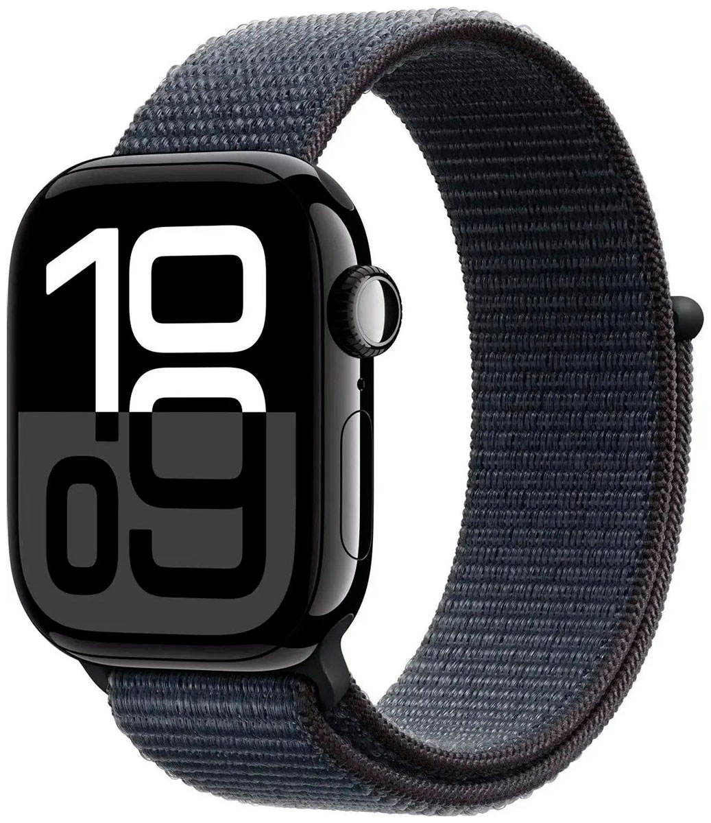 Изображение товара Смарт-часы Apple Watch Series 10 A2997, 42 мм, OLED, черный, Sport Loop ремешок, черный, 130-180 мм (MWWE3ZP/A)