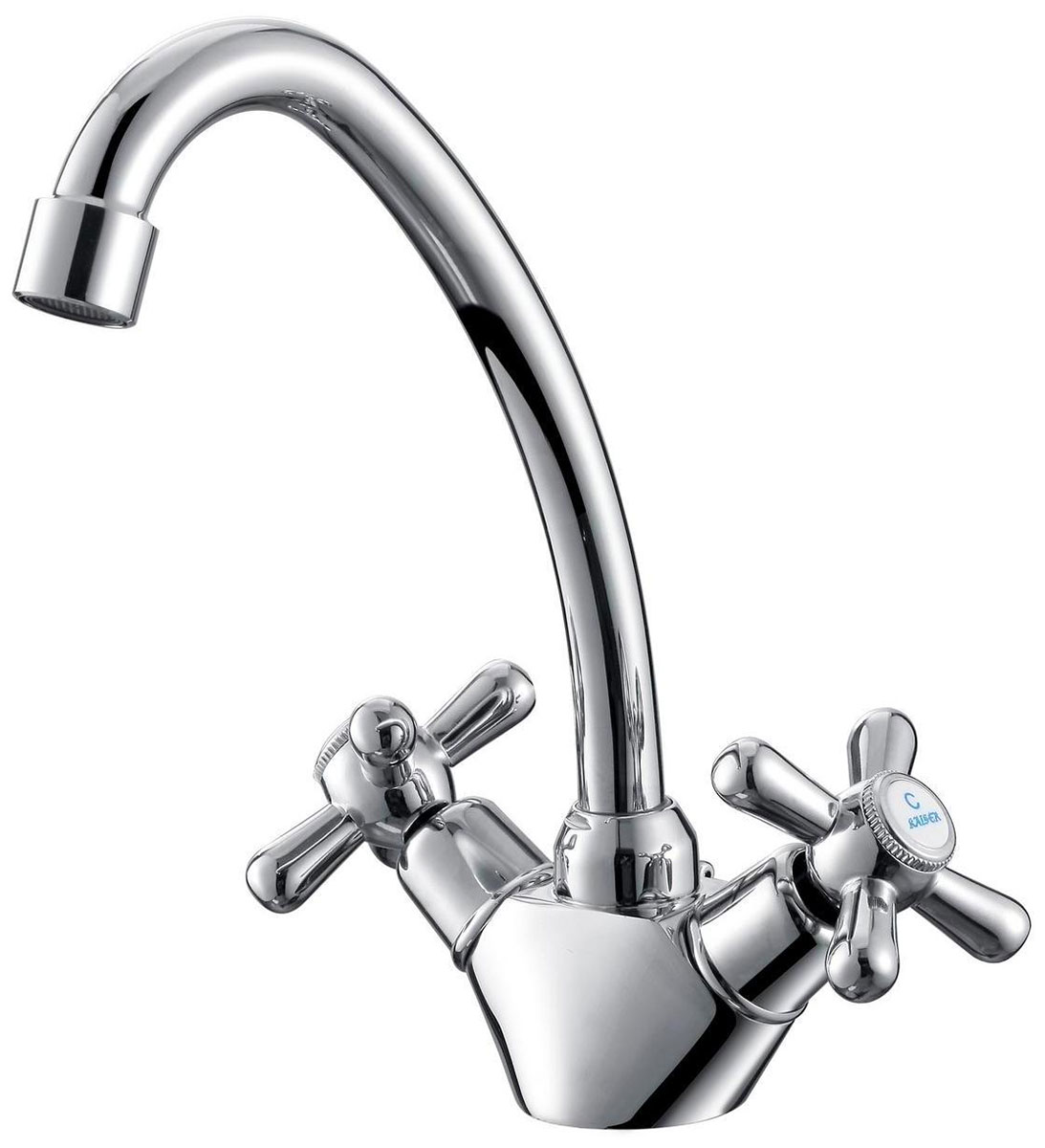 Изображение товара Смеситель для кухонной мойки Kaiser Carlson 11022 хромированный двухрычажный с поворотным изливом