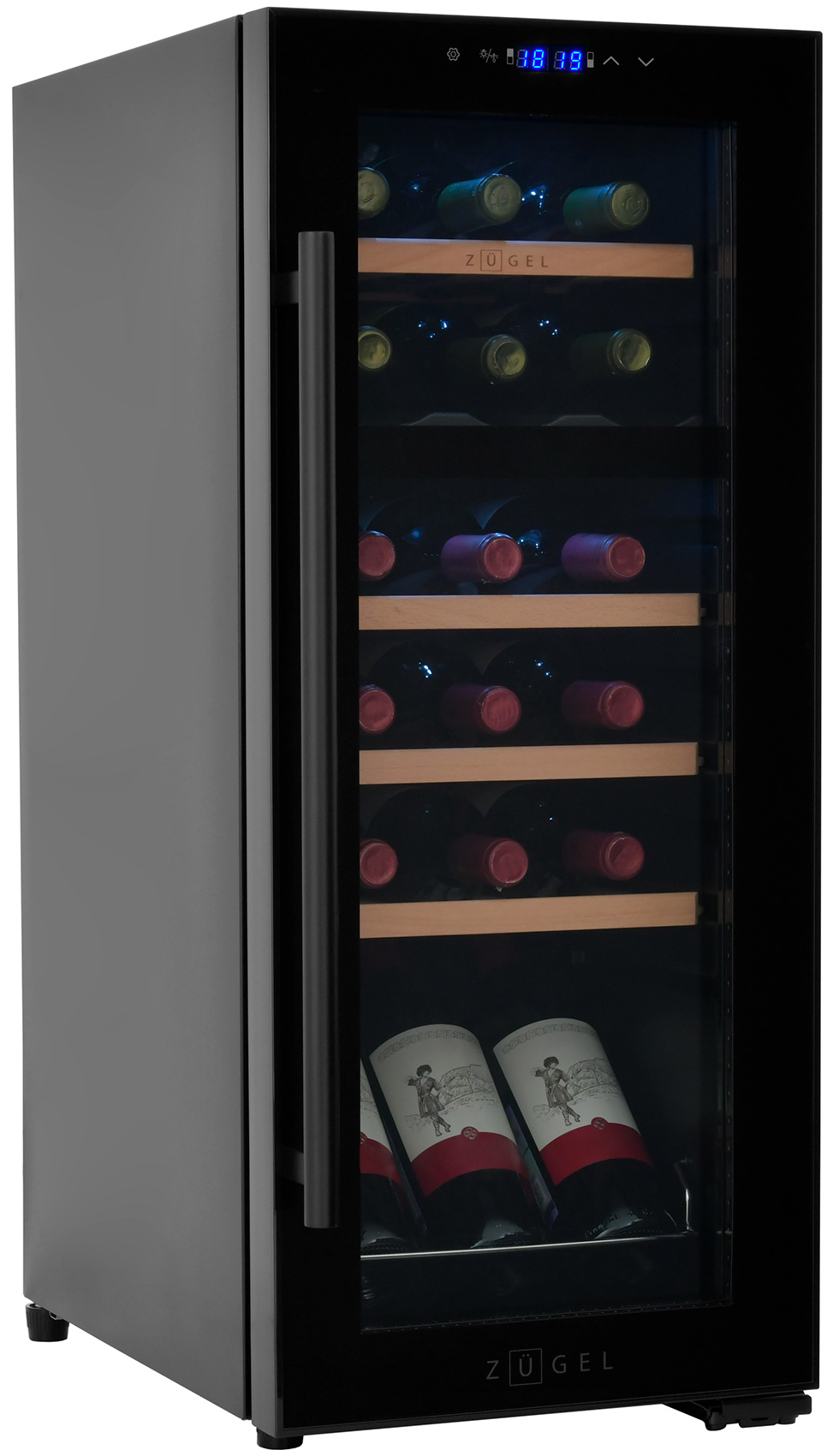 Изображение товара Винный шкаф Zugel ZCWF184DB черный с двумя зонами охлаждения и LED подсветкой