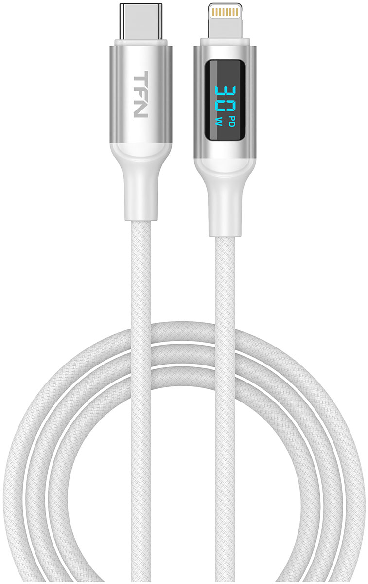 Изображение товара Кабель TFN 8pin-TypeC 1.5м 30W LED белый для Lightning и USB Type-C
