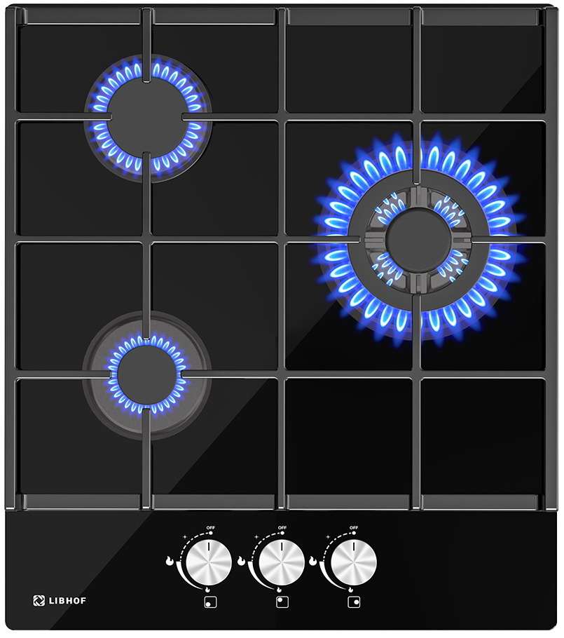 Изображение товара Газовая варочная панель Libhof GH-453B черный стекло 3 конфорки, газ-контроль
