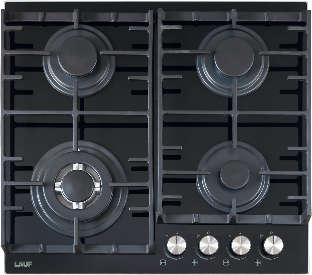 Изображение товара Газовая варочная панель Lauf PG-616BL 4 конфорки стекло чугунные решетки