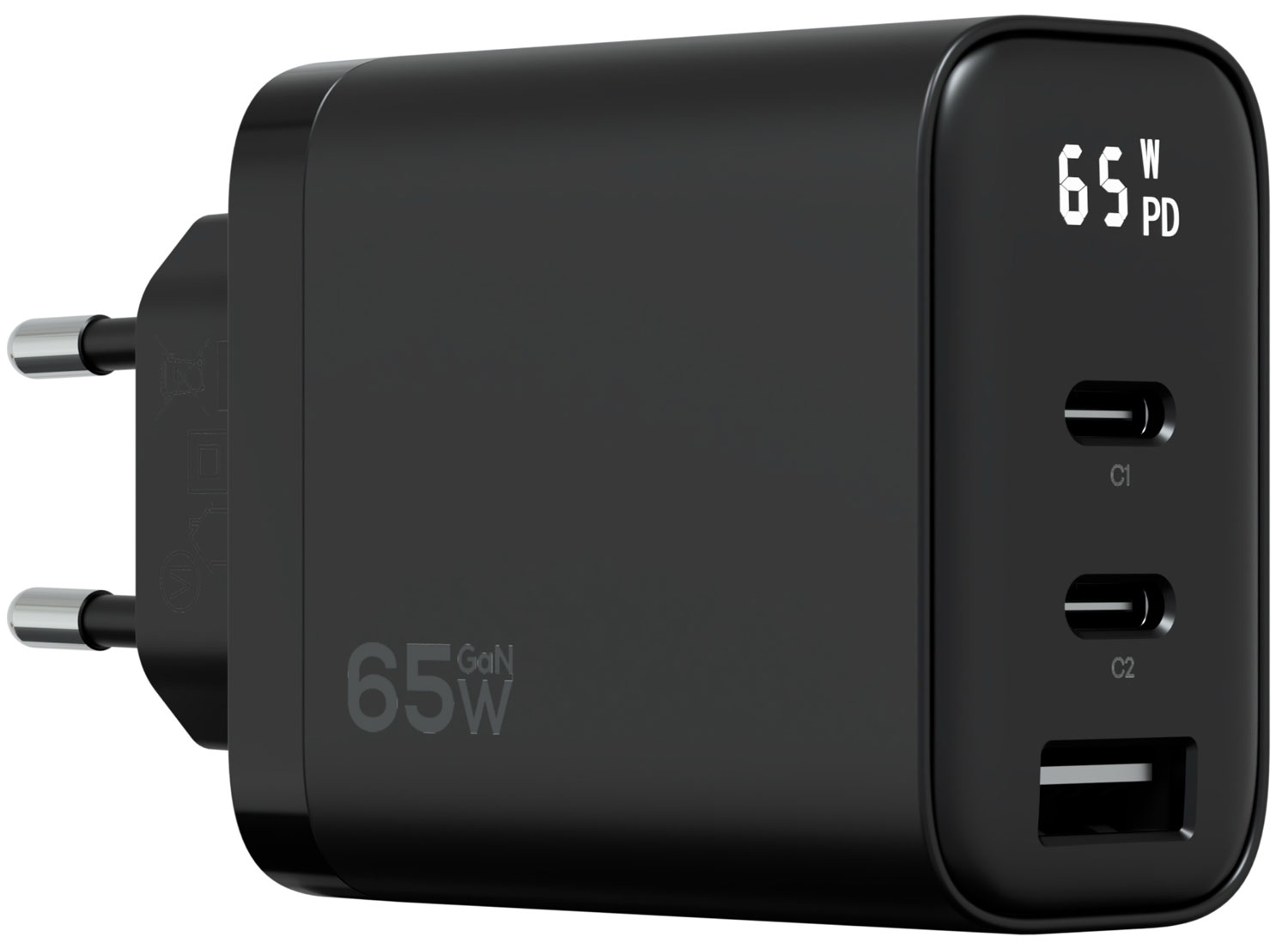 Изображение товара Сетевое з/у Magssory Digit, 65W, GaN, с дисплеем и функцией быстрой зарядки, черный