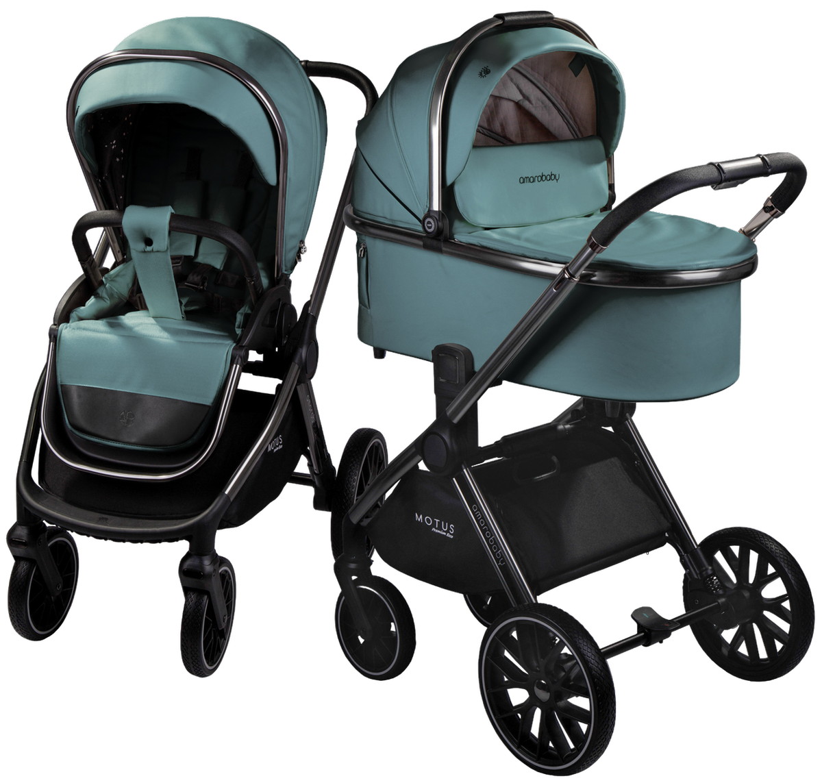 Изображение товара Коляска детская из экокожи 2в1 Amarobaby Motus Premium Ecco лагуна