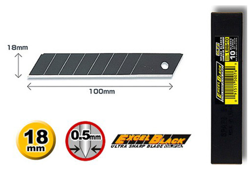 Лезвие Olfa BLACK MAX сегментированное, 18х100х0,5мм, 10шт