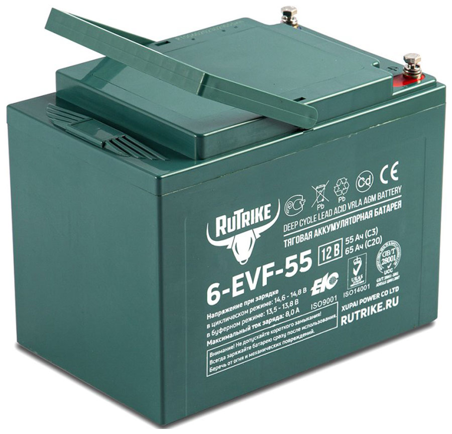 Тяговый аккумулятор Rutrike 6-EVF-55 (12V55A/H C3) аккумулятор для тсд rutrike 6 evf 52 12v52a h c3