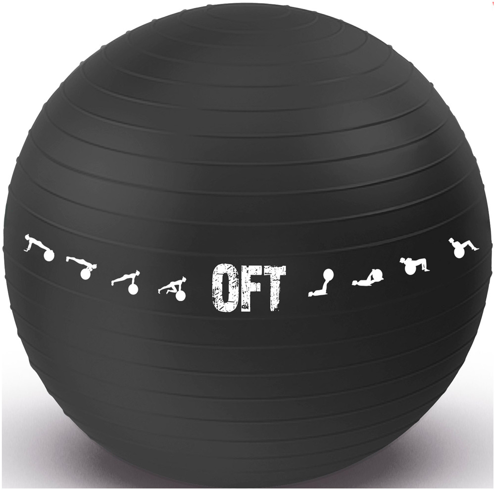 гимнастический мяч original fittools 75 см синий с насосом Гимнастический мяч Original FitTools 75 см для коммерческого использования черный с насосом