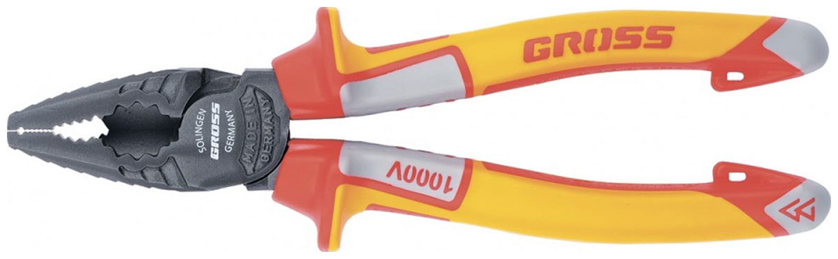 Изображение товара Плоскогубцы комбинированные Gross 16989, диэлектрические трехкомпонентные рукоятки до 1000 В, 180 мм