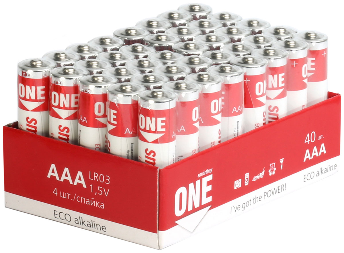 Батарейки Smartbuy ONE LR03 bulk 40 40шт батарейка алкалиновая duracell lr03 mn2400 aaa 1 5v упаковка 2 шт lr03 mn2400 bl 2 6003 duracell арт lr03 mn2400 bl 2