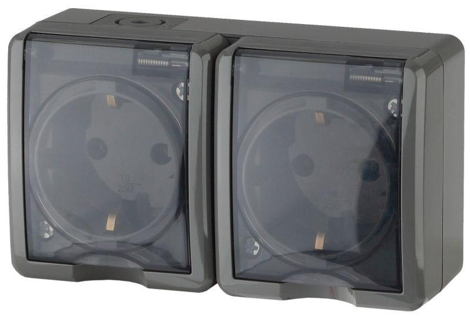 Изображение товара Розетки ЭРА Розетка 2-м ОП Эксперт 11-2403-03 16А IP54 16AX 250В 2х2P+E сер.