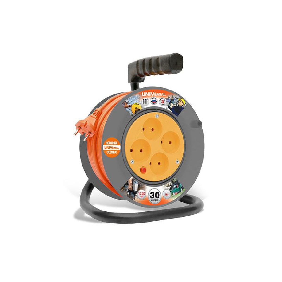 Изображение товара Удлинитель катушечный Универсал 4 розетки 30м без заземления IP20 У6-014