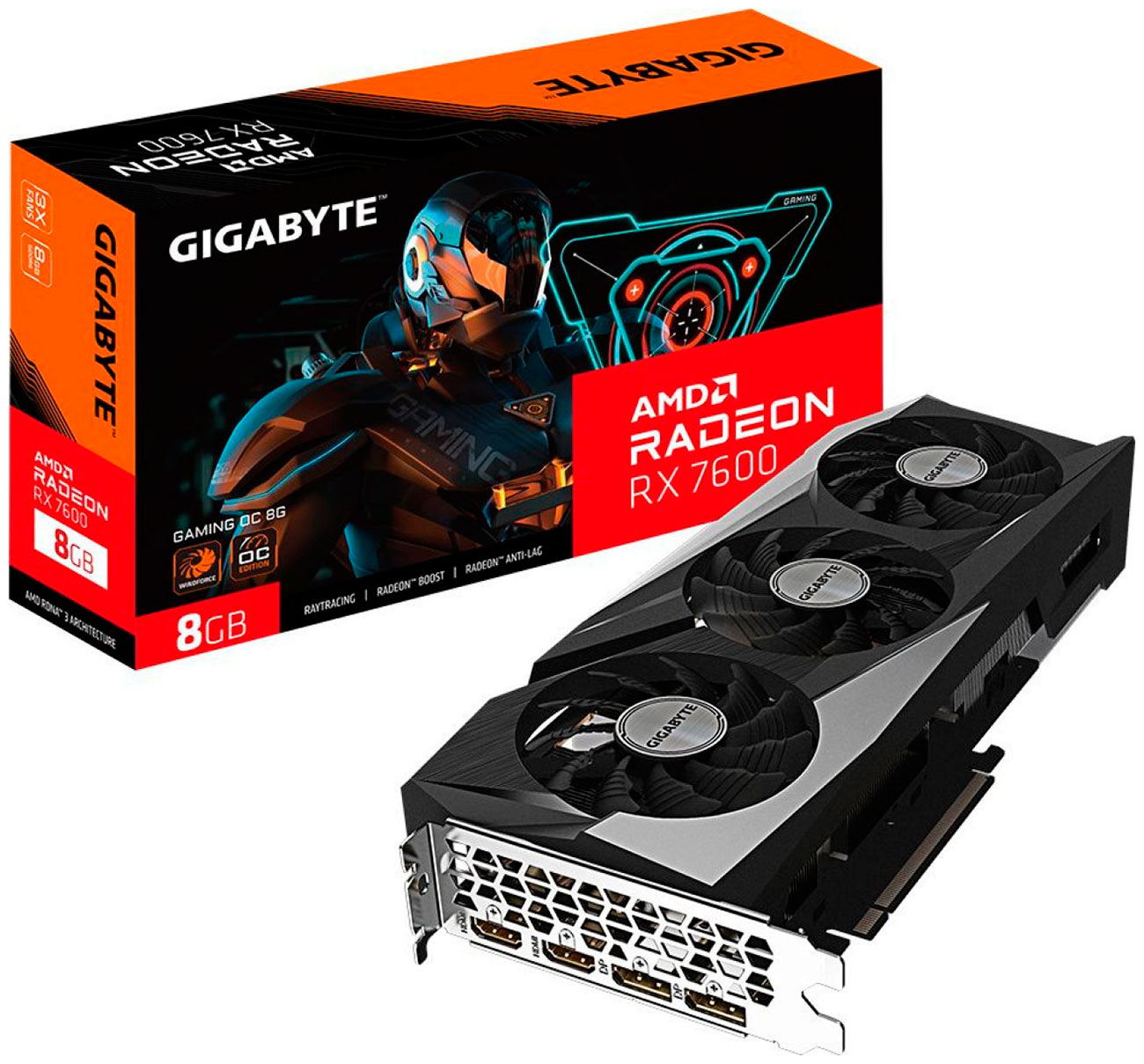 Изображение товара Видеокарта Gigabyte Radeon RX 7600 GAMING OC 8GB - игровая с воздушным охлаждением