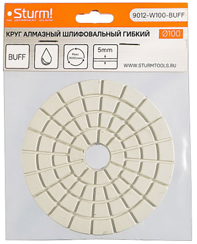 Изображение товара Круг шлифовальный гибкий Sturm! 100 мм, BUFF, мокрое шлифование, 1 шт. (9012-W100-BUFF)