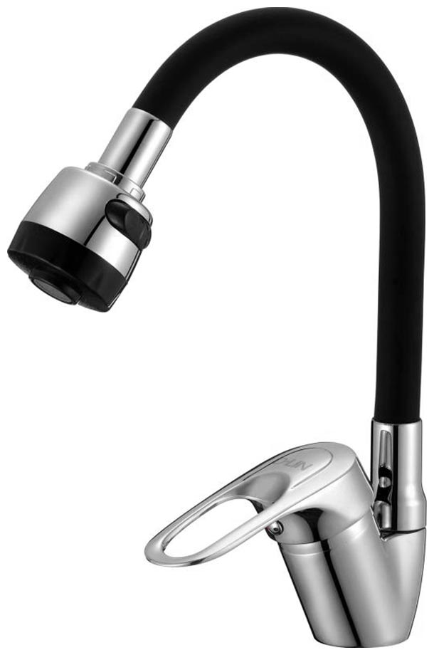 Изображение товара Смеситель для кухни с гибким изливом D-Lin хром/черный (D150628-1T)