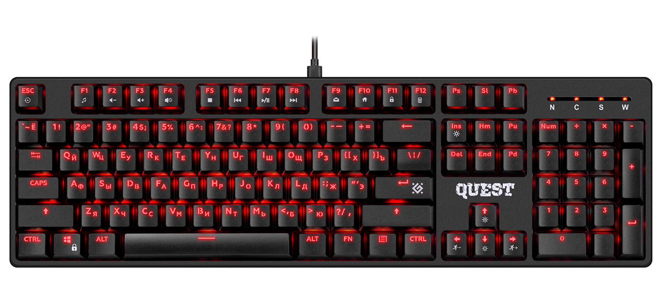Изображение товара Механическая клавиатура Defender Quest GK-596 RU, черный, 104 кнопки, SNK, красные (45596)