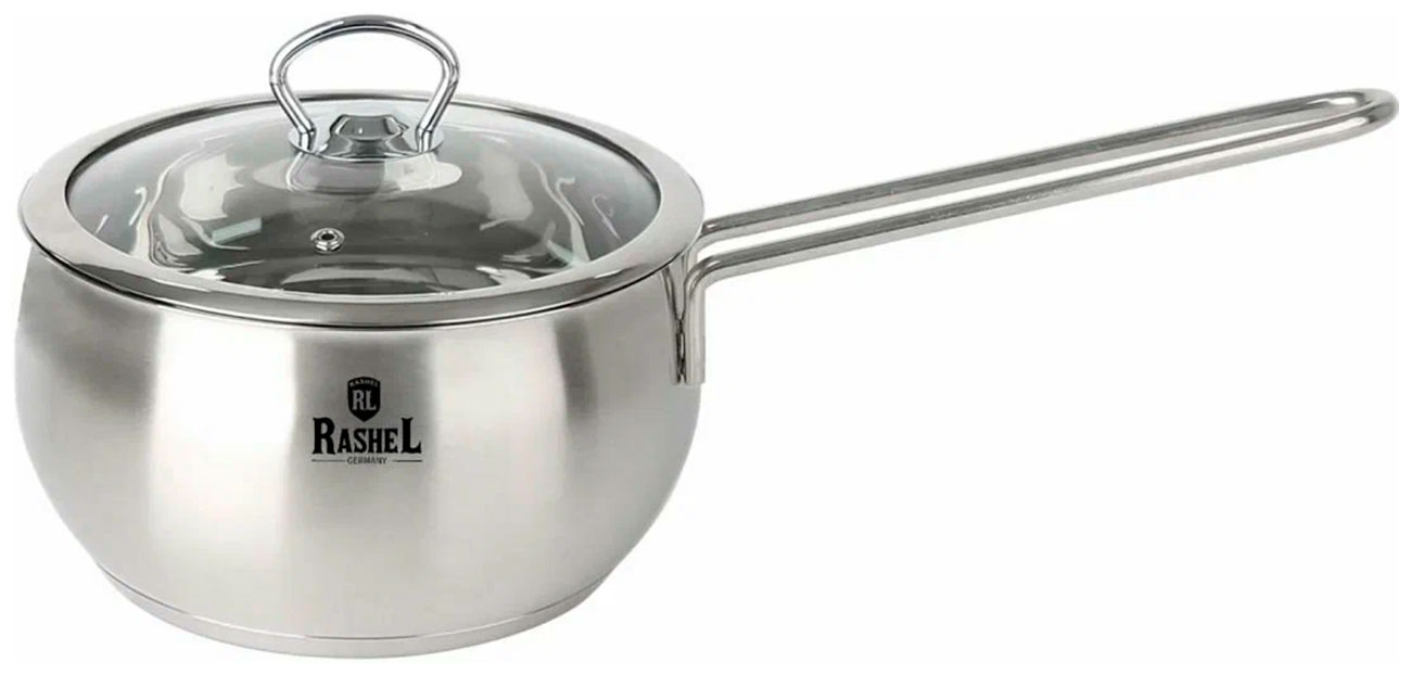 Изображение товара Ковш Rashel R-10/20s из нержавеющей стали 2 литра с стеклянной крышкой