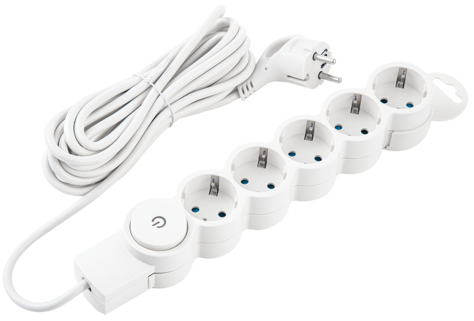 

Сетевой фильтр Duwi 5 гнезд, 5 м, с заземлением, с защитными шторками, с выключателем, с держателем, 2200 Вт, 10 А, белый