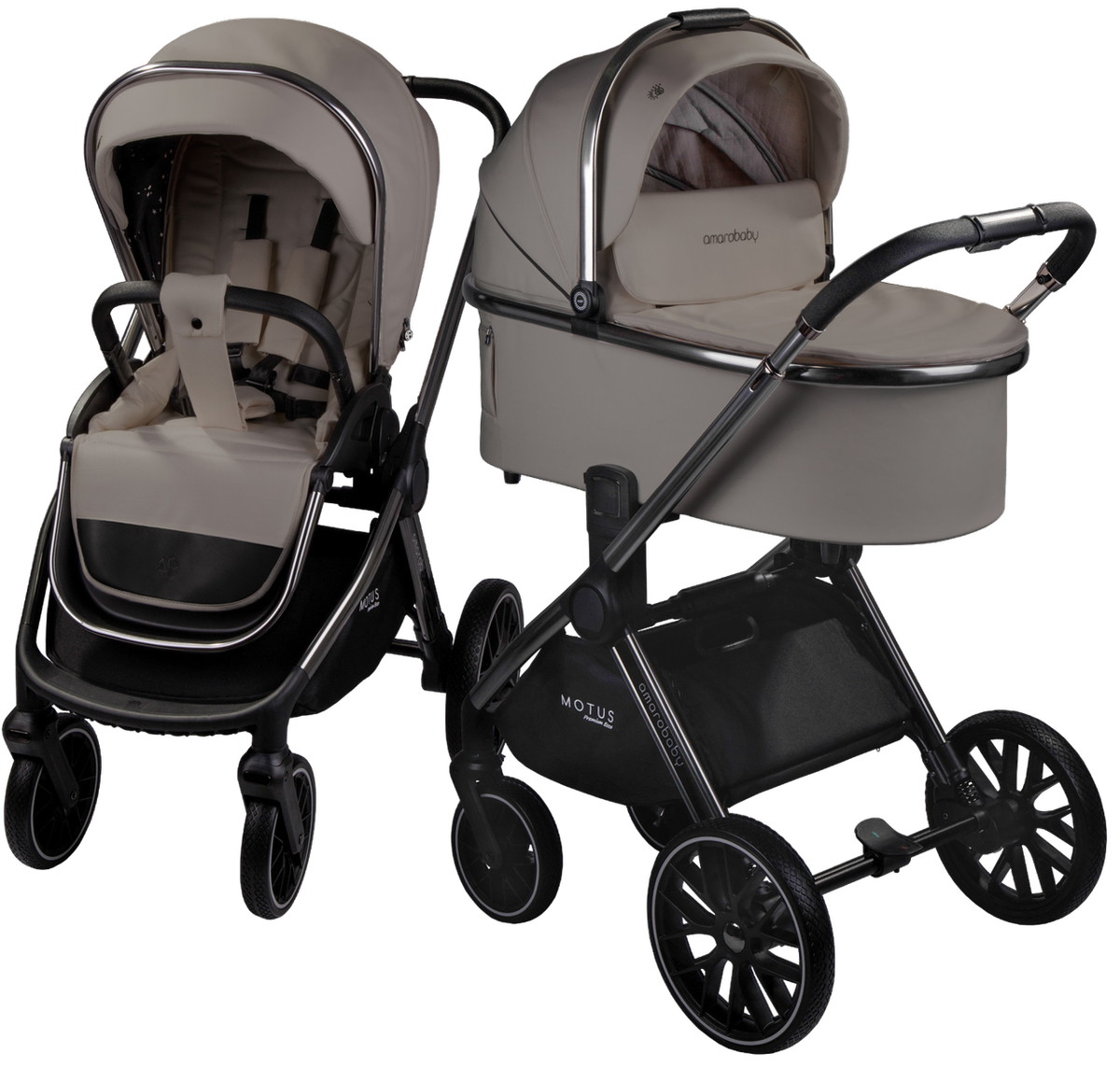 Изображение товара Коляска детская из экокожи 2в1 Amarobaby Motus Premium Ecco мокко