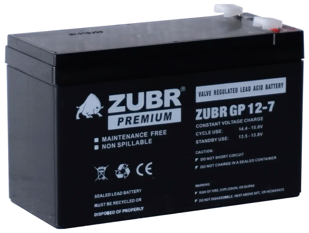 Изображение товара Аккумулятор GP12-7 ZUBR 12В 7Ач AGM, габариты 10×15.1×6.5 см