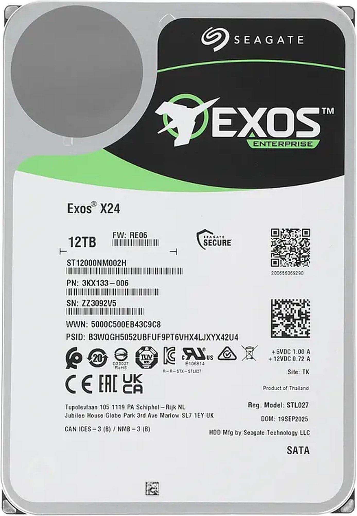 Изображение товара Жесткий диск Seagate 12TB 3.5 SATA Exos X24 ST12000NM002H Изображение товара Жесткий диск Seagate 12TB 3.5 SATA Exos X24 ST12000NM002H