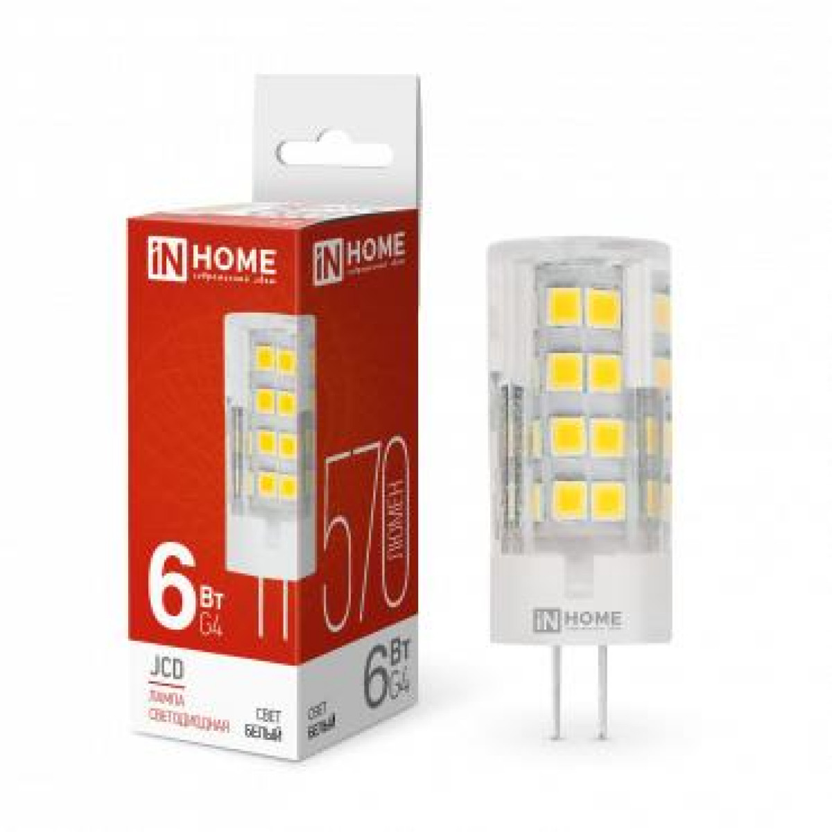 Изображение товара Лампа светодиодная In Home LED-JCD, 6 Вт, 4000К, нейтр. бел., G4, 570лм, 230 В