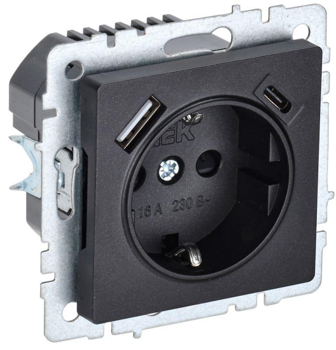 Изображение товара Розетка IEK с USB 16А 18Вт заземлённая IP20 черная