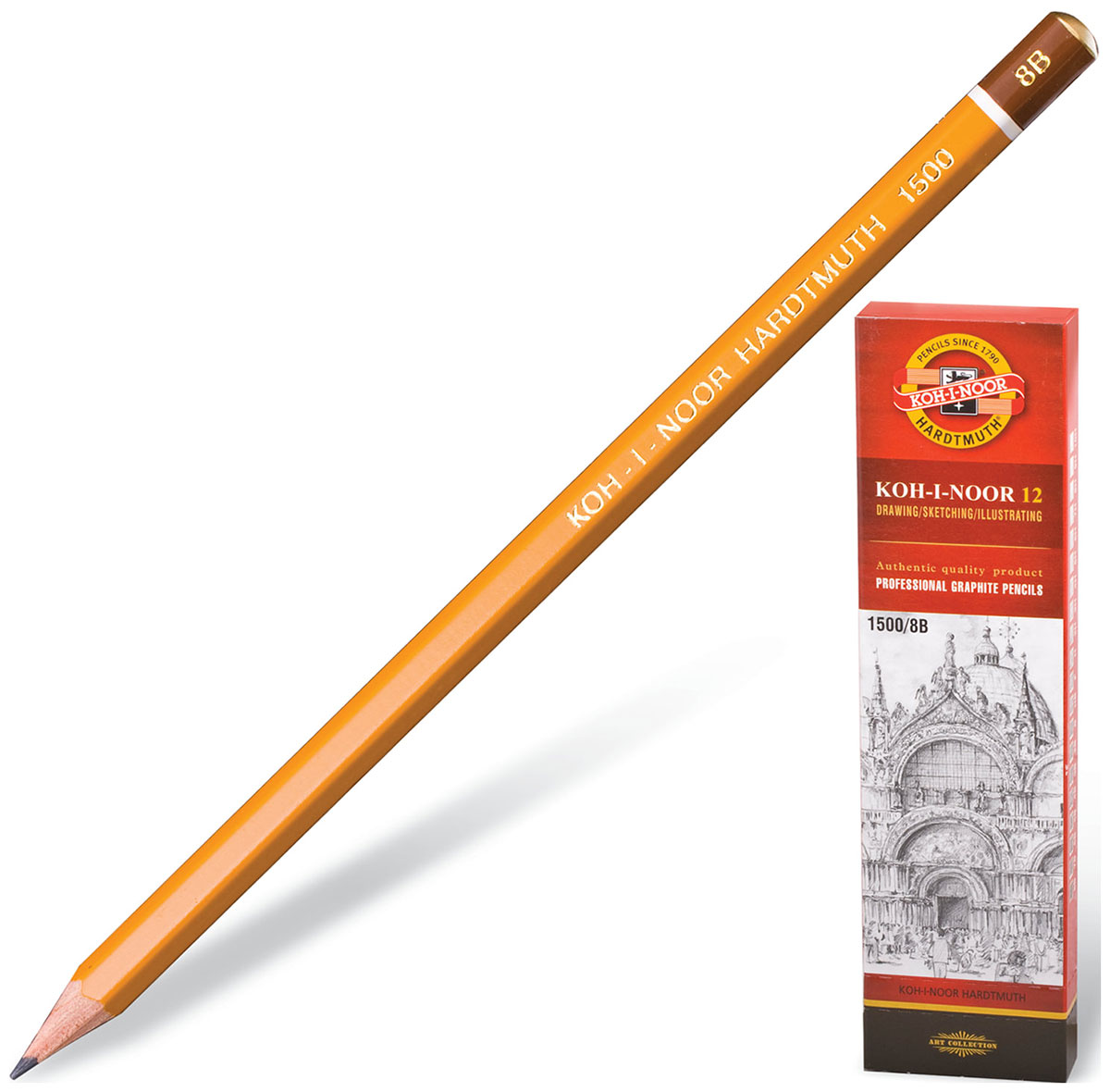 

Карандаш чернографитный 8B Koh-I-Noor 1500, комплект 12 штук (880478), Желтый