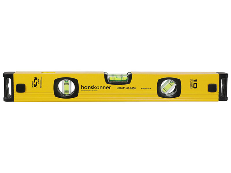 Уровень фрезерованный Hanskonner HK2015-02-0400 400 мм, 3 колбы, усилен фрезеровкой, двойной обзор 05 мм/м Уровень фрезерованный Hanskonner HK2015-02-0400 400 мм, 3 колбы, усилен фрезеровкой, двойной обзор 05 мм/м