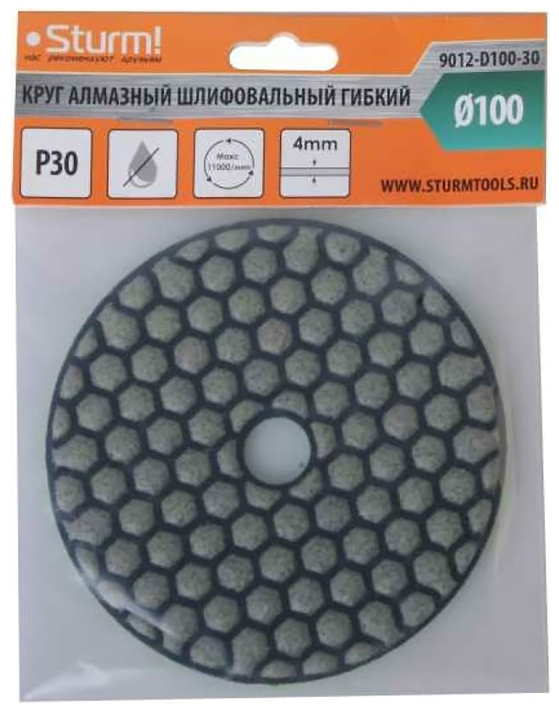 Изображение товара Круг шлифовальный гибкий Sturm! 100 мм, P30, сухое шлифование, 1 шт. (9012-D100-30)