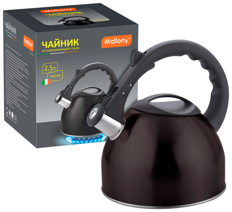 Изображение товара Чайник для плиты Mallony MAL-042-N, из нержавеющей стали, 2.5 л, черный (910088)