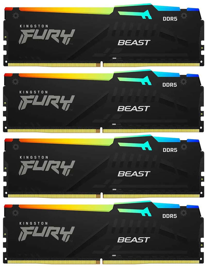 

Оперативная память Kingston DDR5 64GB (4x16GB) 6000Mhz FURY Beast Black RGB (KF560C40BBAK4-64), Черный
