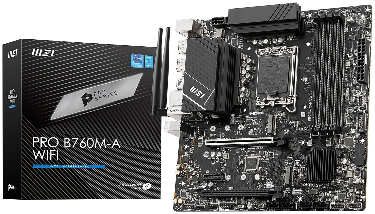 Изображение товара Материнская плата MSI PRO B760M-A WIFI DDR4 (LGA1700, mATX)