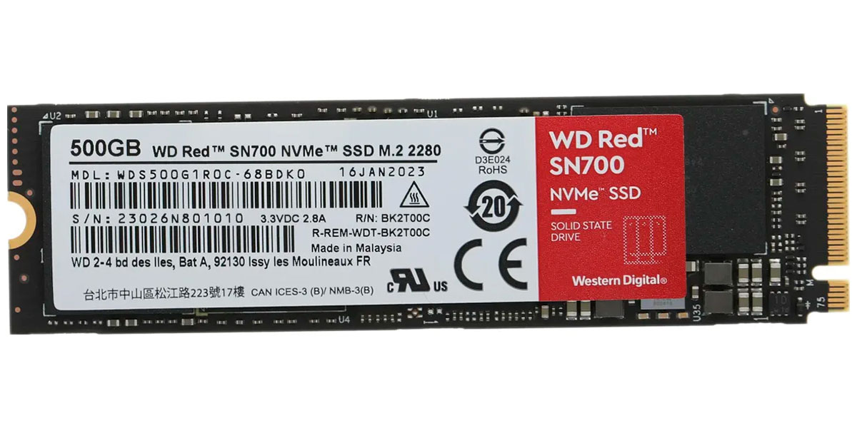 Изображение товара SSD накопитель Western Digital M.2 Red 500 Гб PCIe SN700 высокая скорость