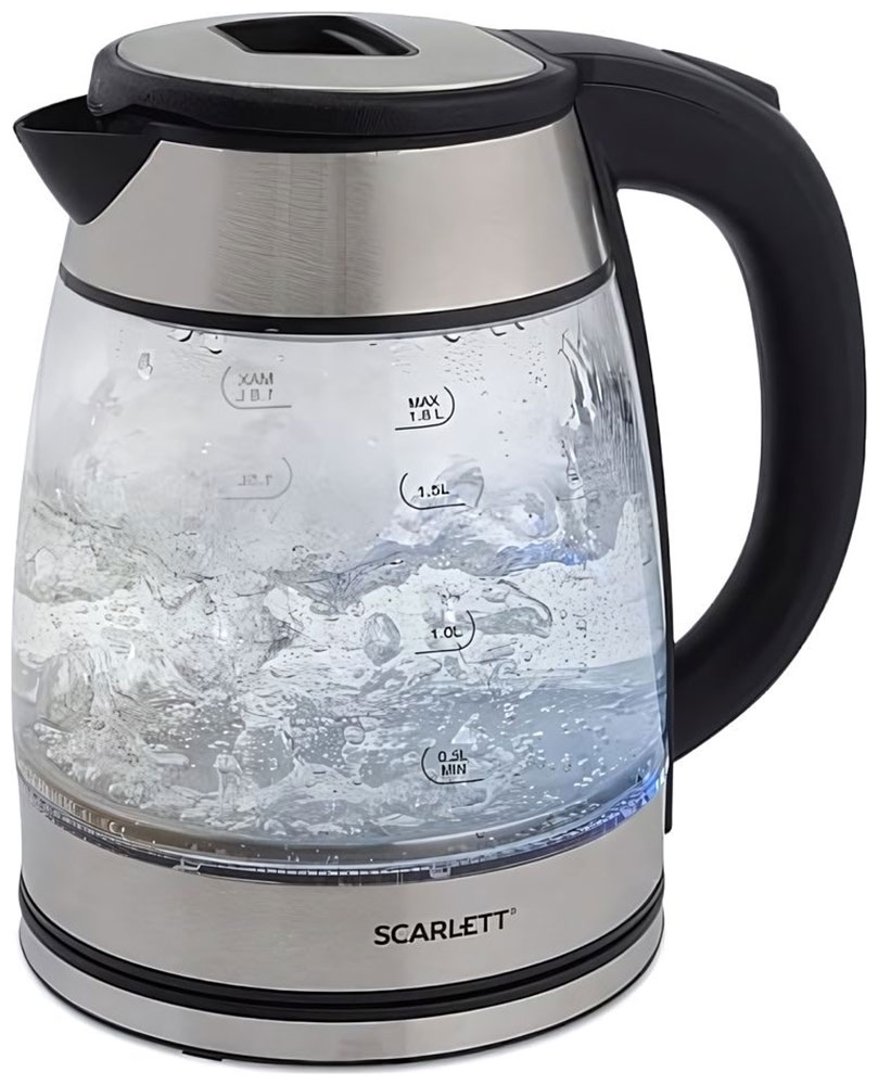 Изображение товара Чайник электрический Scarlett SC-EK27G40, 1800 Вт, 1.8 л, стекло/сталь