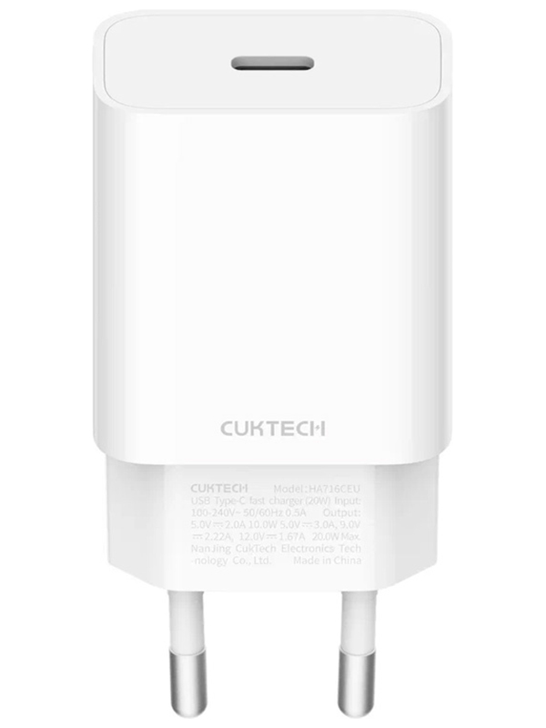 Изображение товара Сетевое зарядное устройство Cuktech ZMI 1xType-C 20Вт, QC 3.0, PD2.0, charger 3A (HA716C White) Русская версия, белое