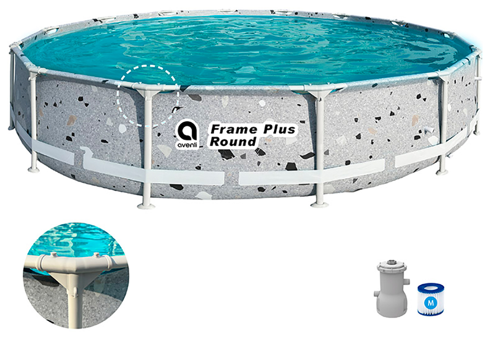Изображение товара Бассейн каркасный Avenli 427х84 см, 10 825 л, круглый, с усиленной рамой, цвет кварц, с фильтр-насосом (12022EUV59)