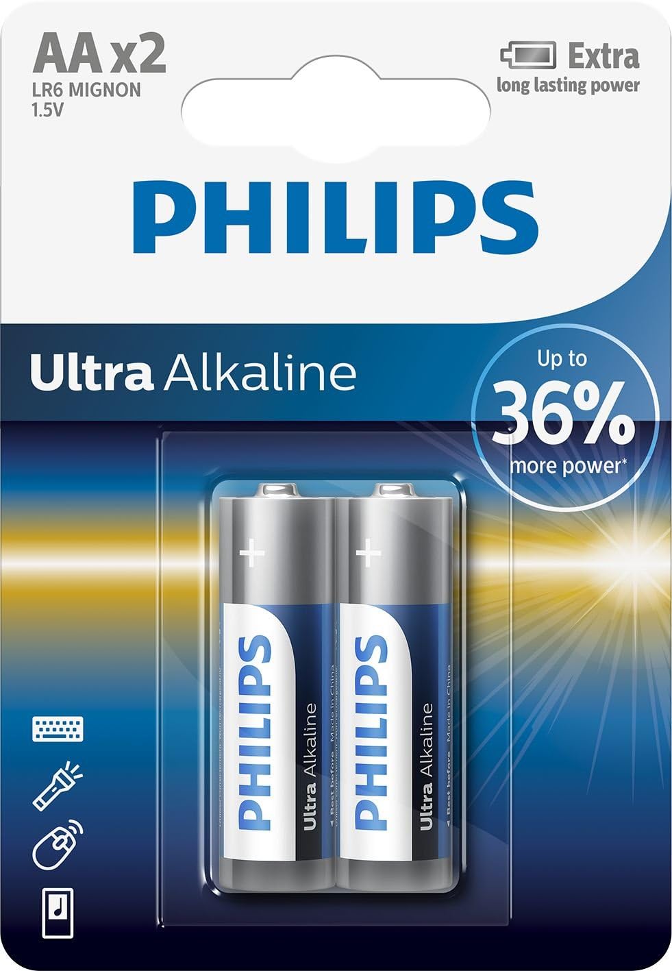 

Батарейка Philips Ultra Alkaline, щелочная, 2 AA, в блистере (LR6E2B/97)