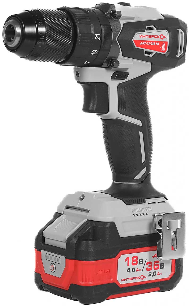 Изображение товара Интерскол Дрель-шуруповерт ударный аккумуляторный DAU-13/36V 50 Вышепроизводственный инструмент с с
