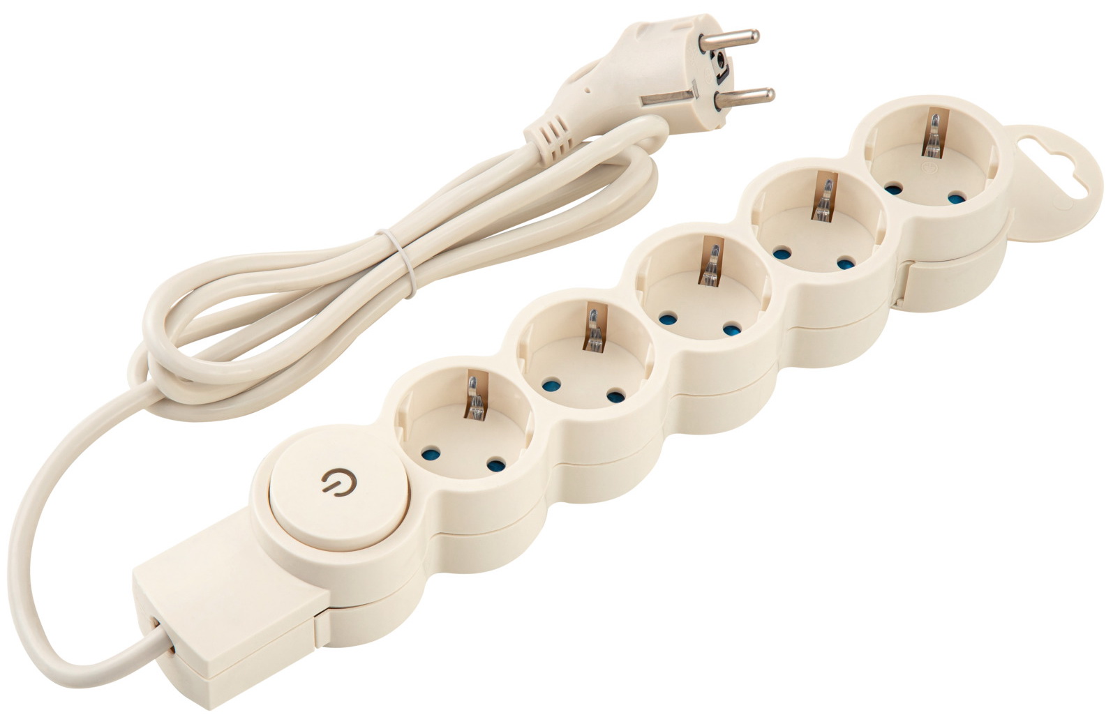 Изображение товара Сетевой фильтр Duwi 5 гнезд, 1.5 м, с заземлением, с защитными шторками, с выключателем, с держателем, 2200 Вт, 10 А, слоновая кость