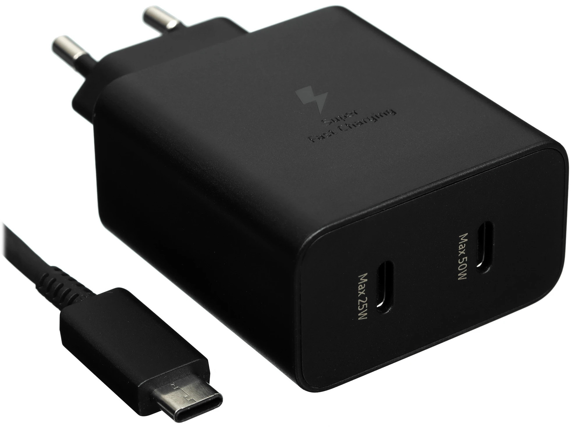 Изображение товара Сетевое з/у + DАТА кабель Samsung EP-T5020X, 50W, 2xUSB-C, Черный (EP-T5020XBEGEU) Изображение товара Сетевое з/у + DАТА кабель Samsung EP-T5020X, 50W, 2xUSB-C, Черный (EP-T5020XBEGEU)