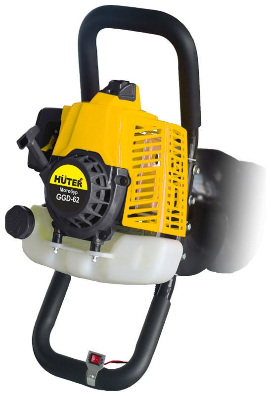 Изображение товара Мотобур Huter GGD-62 желтый мощный для грунта и льда 2-тактный двигатель