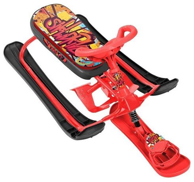 Изображение товара Снегокат Ника Кросс с граффити на красном для детей до 100 кг, устойчивый и маневренный