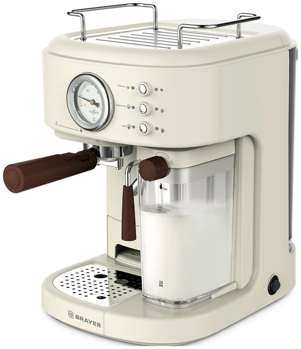Изображение товара Кофеварка Brayer BR1108 рожковая с капучинатором 1300 Вт бежевый
