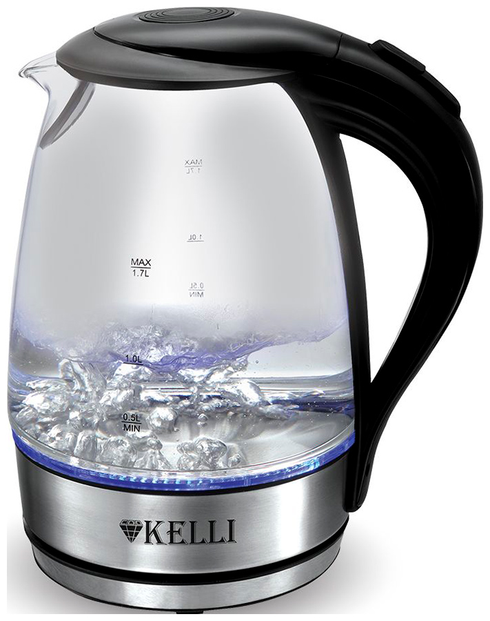чайник kelli kl 1462 серебристый черный Чайник электрический Kelli KL-1462 Стеклянный