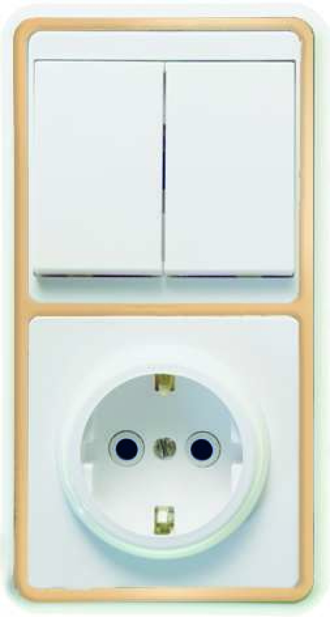 Изображение товара Блоки комбинированные Кунцево-Электро Блок БКВР-032 Бэлла (2-кл. выкл. + розетка с заземл.) зол. Кунцево