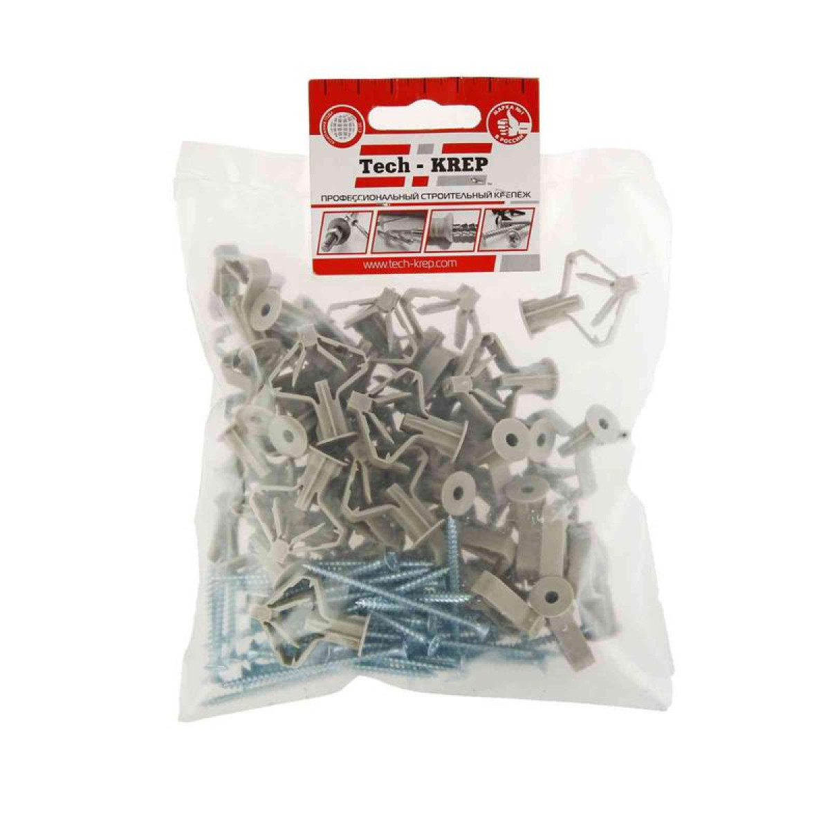 Изображение товара Дюбель для гипсокартона Tech-KREP бабочка 10х50 с саморезом 4х60, упак 40 шт