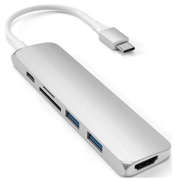 Изображение товара USB-C адаптер Satechi Type-C Slim Multiport Adapter V2, серебристый (ST-SCMA2S)